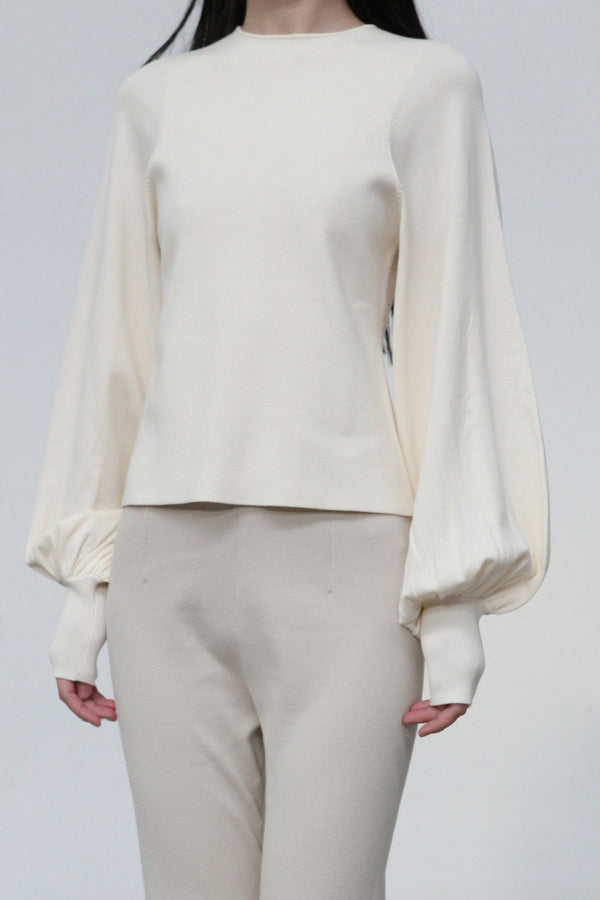SWAYING/KNIT profile cuffed long-sleeved slim fit pullover SW24RE1T07 tooth white PS11